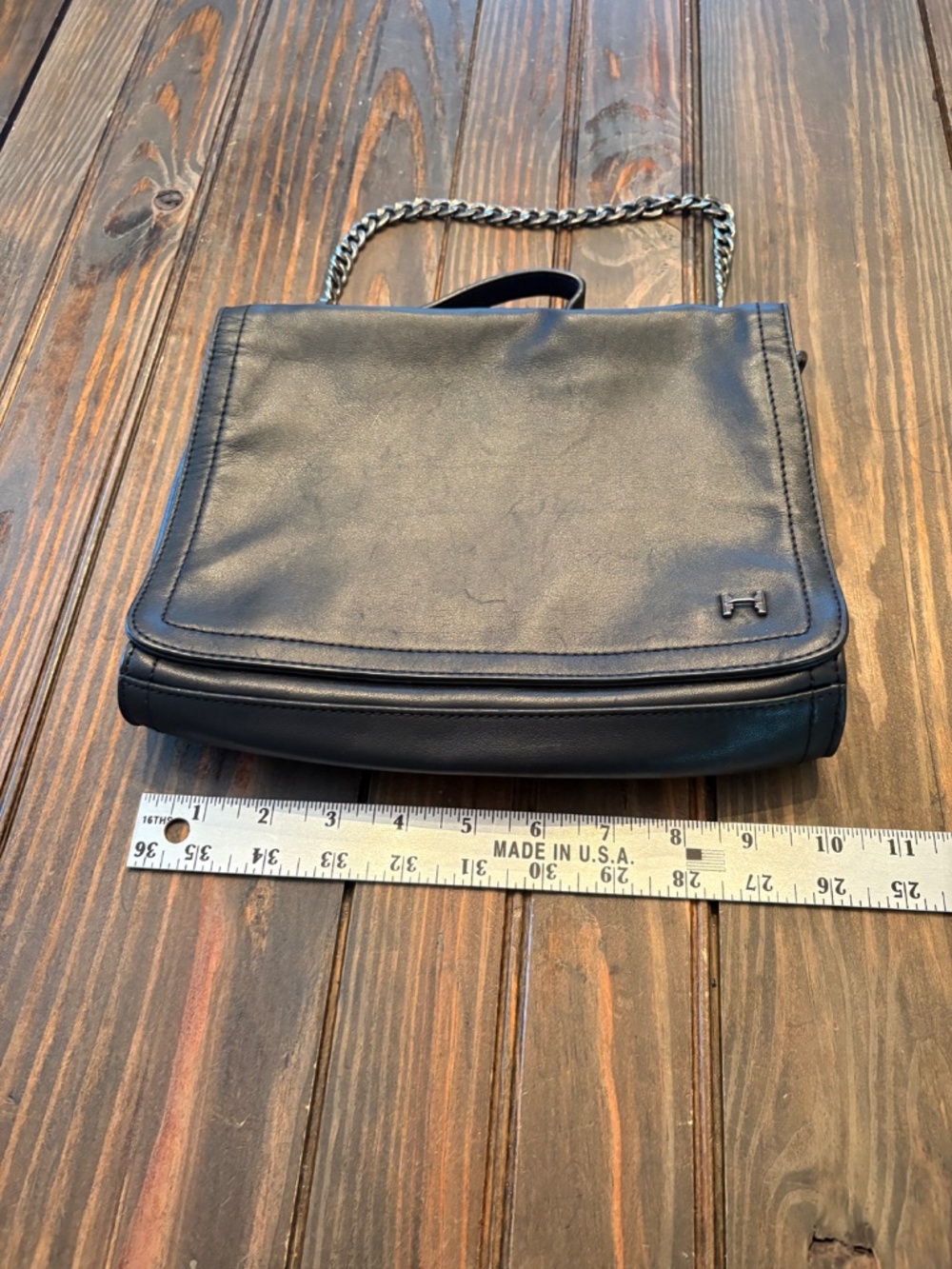 Halston Heritage Black Leather Chain Handle Shoulder Bag Crossbody option